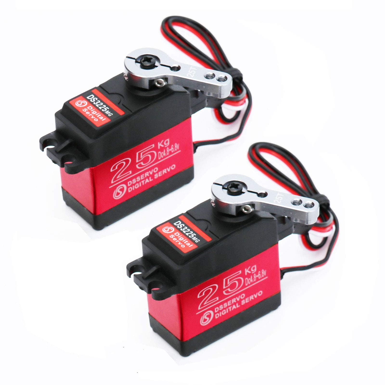 2Pack 25KG High Torque RC Servo，Waterproof servo Compatible with 1/6，1/8, 1/10, 1/12 RC Car, Full Metal Gear Steering Servo with 25T Servo Horn（270°）