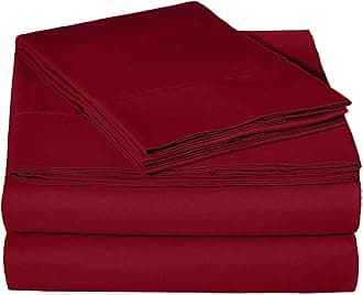 Waterbed Sheets King Size 100% Cotton 21 Inches -Deep Pockets- Attached Waterbed Sheet Set- 4 Piece - Hotel Luxury Bed - Extra Soft -Burgundy Solid Bed Sheets -King Waterbed Sheet