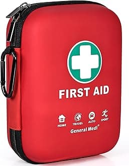 General Medi First Aid Kit - 170 Pieces Hard Case and Lightweight - Great for Travel, Home, Office, Vehicle, Camping, Workplace & Outdoor (Red)