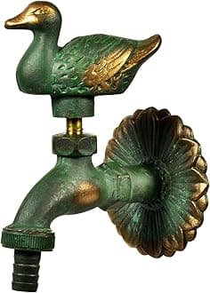 Variosan Retro Garden Tap, 1/2-Inch, Patinated Brass, Large Gap Between Tap and Wall, Solid Wall Rosette