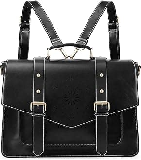 ECOSUSI Backpack for Women Briefcase Messenger Laptop Bag Vegan Leather Satchel Work Bags Fits 15.6 inch Laptops, Black