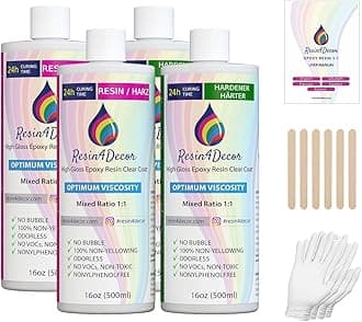 Epoxy Resin RESIN4DECOR 1:1 Casting Crystal Clear Adhesive for Arts Crafts Jewelry Making Molds and DIY Projects Non-Yellowing Non-Toxic High-Gloss Finish 12-24 Hour Cure Time Odorless - 2000ml