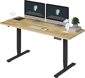 FlexiSpot E6 Solid Wood 3-Stage Dual Motor 63 x 24 Electric Standing Desk, Holds 220 lbs, Adjustable Height w/ Memory Presets, Butcher Block Rubberwood Desktop & Black Frame, Ships in 2 Boxes