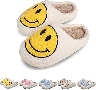 KEYUSHOP Happy Face Slippers for Kids Smile Face House Slippers Soft Plush Warm Preppy Slipper Anti-Slip Winter Fuzzy House Shoes for Toddler Girls