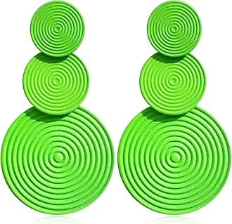 Handmade Long Round Alloy Dangle Drop Earrings - Statement 60s 70s 80s Vintage Gold Disk Round Disc Earrings - Boho Lightweight Summer Beach Jewelry Earring for Women