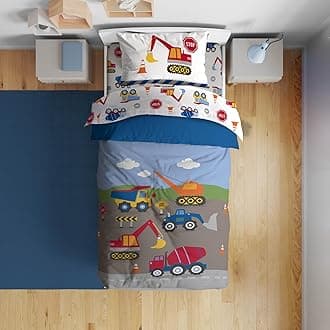 Sunny Side Up Construction Zone Toddler Comforter Set - 4 Piece Preschool Bedding Includes Comforter, Sheets & Pillow Cover - Super Soft Vehicles Microfiber Bed Set