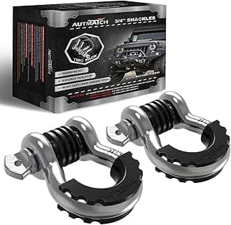 AUTMATCH D Ring Shackle 3/4" Shackles (2 Pack) 41,887Ibs Break Strength, Clevis Shackle with 7/8" Screw Pin and Shackle Isolator Washers Kit for Tow Strap Winch Off Road Vehicle Recovery, Silver