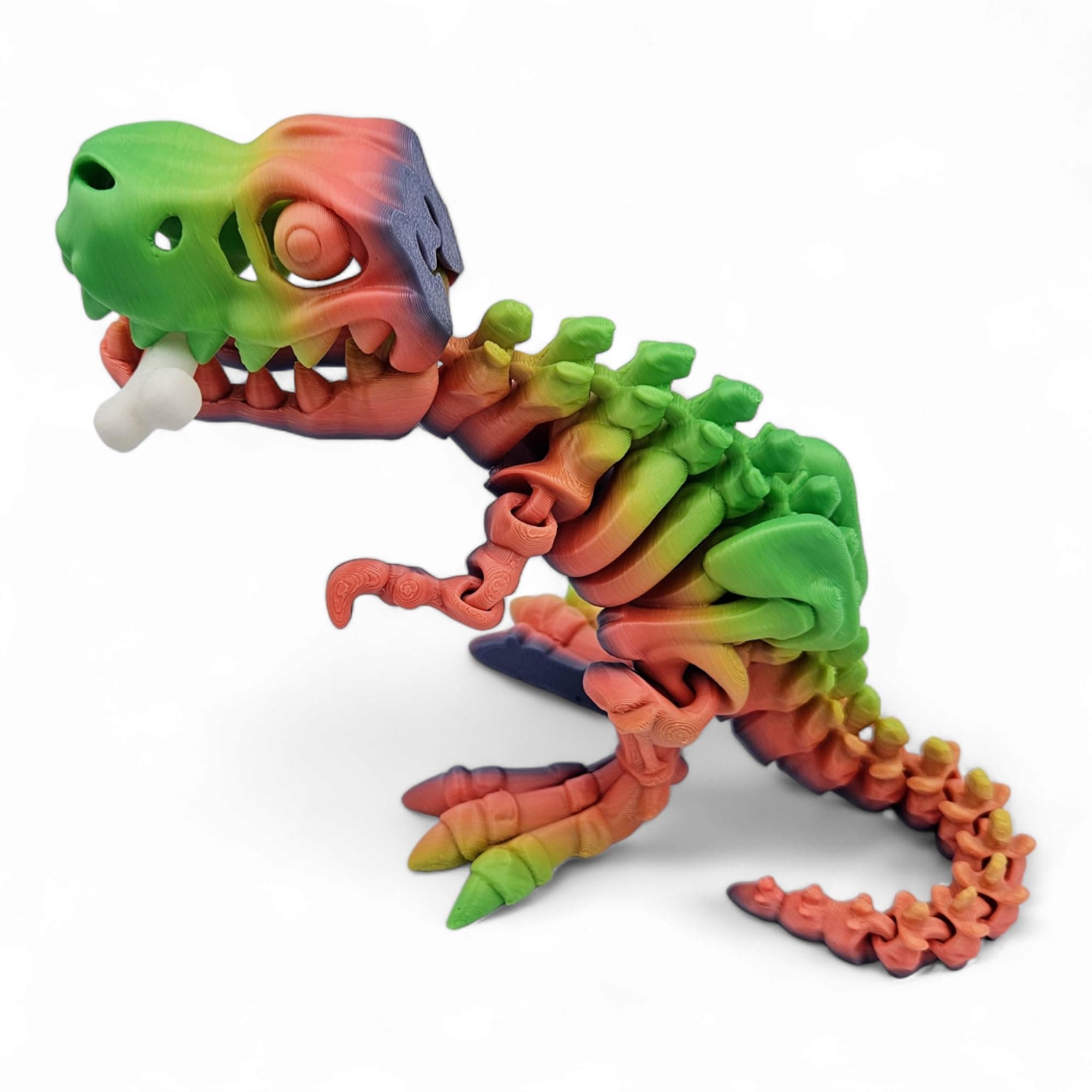 T-Rex Fidget Figurine - Flexible Rexi with Bone 3D Printed Articulated Figurines for ADHD, Autism, Stress and Anxiety Relief, Unisex Adults (Rainbow)