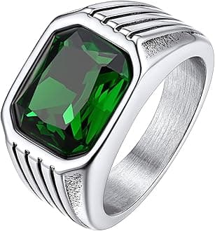 Bestyle Chunky Signet Ring for Men, Stainless Steel/Black Ring Synthetic Gemstone Band Ring Biker Ring for Men, Thumb Pinky Ring Mens Fashion Ring Jewelry Size 7-14, Gift Package