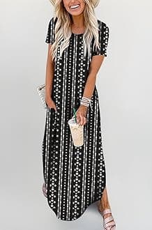 ANRABESS Women's Summer Casual Loose Short Sleeve Long T Shirt Dress Split Maxi Beach Sundress Travel Vacation Outfits