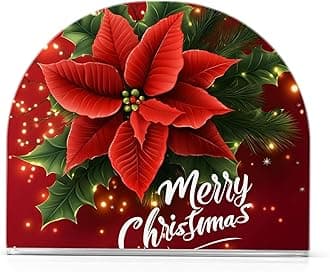 Napkin Holder, Clear Acrylic Paper Napkin Holders Christmas Red Poinsettia Flower Tissue Box Dispenser Stand Tabletop Space Saver Upright Napkin Towel Holders for Kitchen Restaurant Home Decor