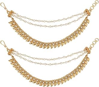 I Jewels Gold Plated Traditional Pearl Layered Hair Chain/Ear chain Accessories with Hook for Women (E3220FL), Free Size, Brass Alloy with Gold Plating, No Gemstone