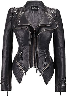 chouyatou Women's Fashion Studded Perfectly Shaping Faux Leather Biker Jacket