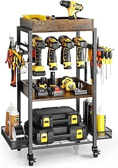 Olakee Power Tool Organizer Garage Storage Organization Shelving Tool Holder Drill Rack Shelf Rolling Cart Open Tool Chest Cabinet Box Organizer with Wheels Workshop Garage Gift Ideas for Men Dad