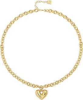 18k Gold Plated Chain Link Necklace for Women, Baroque Pearl/Compass Pendant Necklace