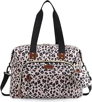 Tuwubi Diaper Bag Tote,Baby Diaper Bag with Pacifier Case Large Travel Diaper Tote Caddy for Mom and Dad Multifunction Large Baby Bag - M-Leopard Print