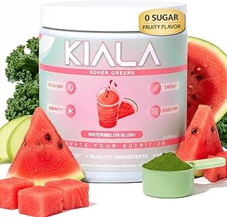 - Kiala Nutrition Super Greens, Organic Greens Powder with Spirulina & Chlorella for Digestion, Gut Health, Immunity, Adaptogens, Energy, Gluten Free, Vegan, Sugar Free, Watermelon Slush, 30 Servings