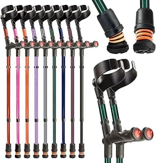 Flexyfoot Shock Absorbing Comfy Grip Double Adjustable Crutches - Pair - British Racing Green - Improves Safety, Improves Grip, Reduces Shocks & Jarring