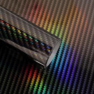 Lypumso 2D Holographic Carbon Fiber Vinyl Wrap, High Gloss Black Chrome Wrapping Film with Air Release Technology Auto Car Sticker Decal Sheet, Self Adhesive DIY Paint Replacement Wrap Roll 1ft x 10ft