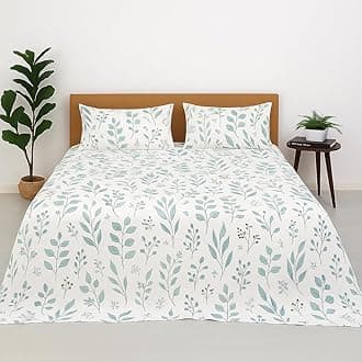100% Microfiber bedsheet for Double Bed with 2 Pillow Covers Breathable | Wrinklefree and Soft Touch Flat Double Bedsheet (Tranquil Green Petals)