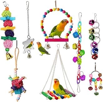 ESRISEBird Toy for Birds, Chew Toy Birds Toy Wooden Bell Haning Toy for Conures Cockatiels Love Birds Small Parakeets Parakeets Finches (Multi-Colour-A)