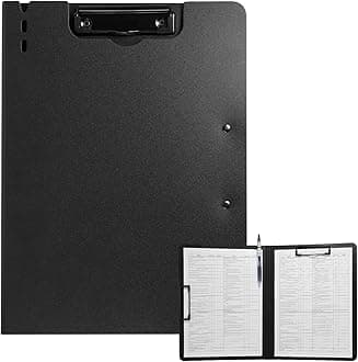 FRETONBA Clipboard Folder, A4 Foldable Clipboard with Horizontal and Vertical Double Metal Clips, 360 Degree Foldable Binder Clipboards with Pen Holder, File Cover Work Folder Clipboards, Black