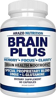 Premium Brain Function Supplement – Memory, Focus, Clarity – Nootropic Booster with DMAE, Bacopa Monnieri, L-Glutamine, Multi Vitamins, Multi Minerals