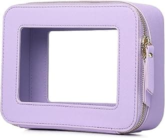 Clear Makeup Bag Women's Waterproof Travel Cosmetic Case and Toiletry Bag Portable Makeup Organizer Bag for Car with Zipper (Purple, M)