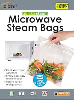 Toastabags Large quickasteam Microwave Steam Bags, 25 Pack – Disposable Steam Cooking Bags for Vegetables, Fish & Poultry – Quick, Healthy Microwave Steaming