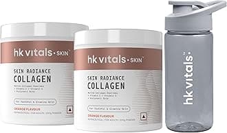 hk vitals Marine Collagen Supplement (Orange, 200g) (Pack of 2) & Sipper Bottle (Grey, 300ml) Combo Pack | With Vitamin C & E | For Healthy Skin & Hair