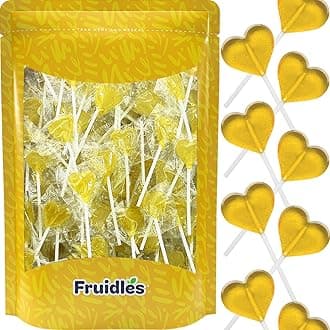 Fruidles Lollipops Mini Heart Shaped Flavored Delicious Lollipop, Individually Wrapped, 5g Lollipop (600 Lollipops, Lemon)
