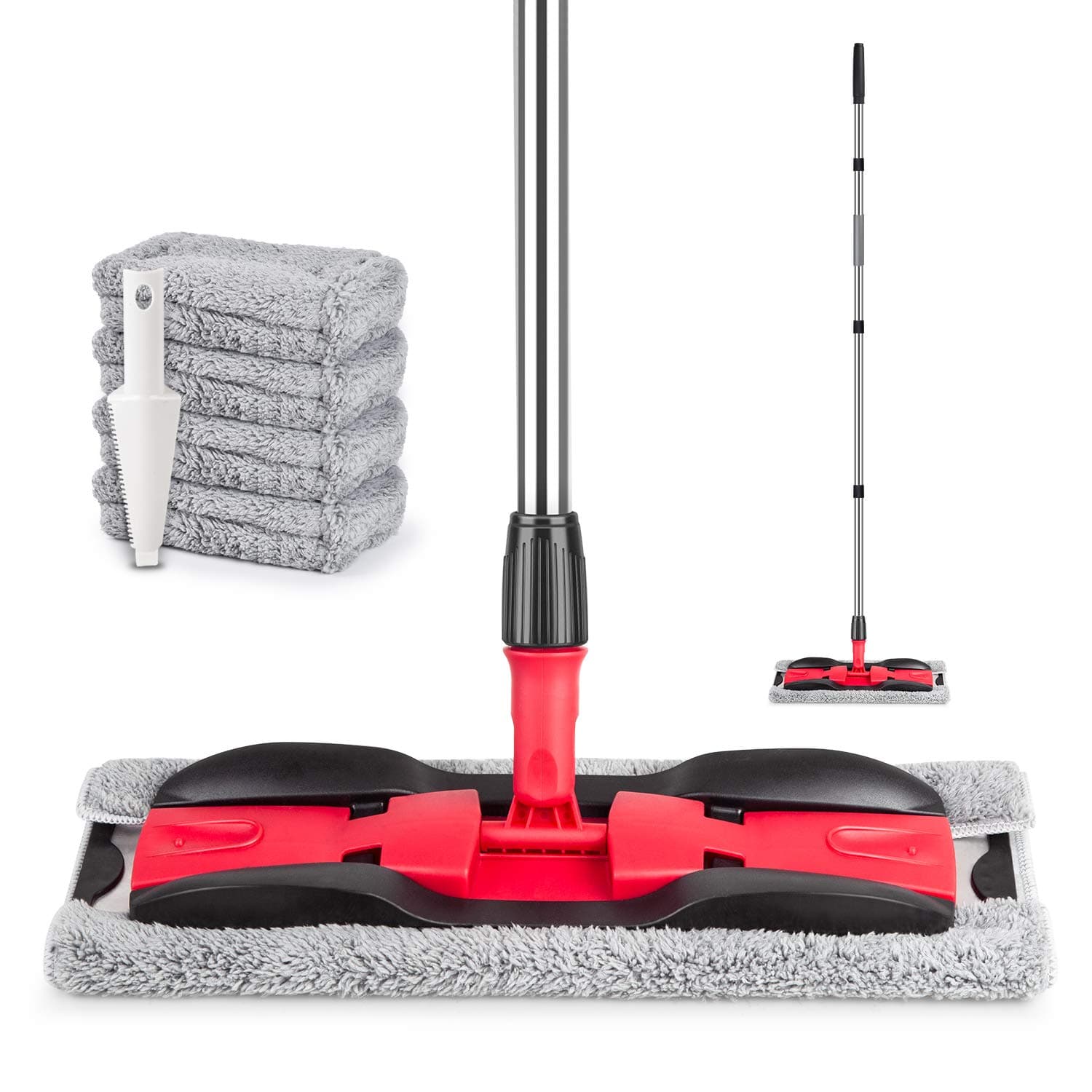 MEXERRIS Microfibre Mops for Cleaning Floors - Floor Flat Mop with 4 Reusable Pads & 59"Adjustable Handle - Dry Dust Mops for HardwoodWood Laminate Tile Floors Cleaning - Commercial Home Mop