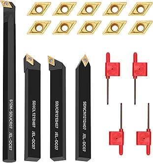 Indexable Lathe Turning Tool 1/2" 12mm Shank 14PCS Kit-4PCS Metal Lathe Tools Holder 10PCS DCMT21.51 Carbide Insert for Grooving Turning Boring SDNCN12120H07/SDJCR1212H07/S12M-SDUCR07/SDJCL1212H07