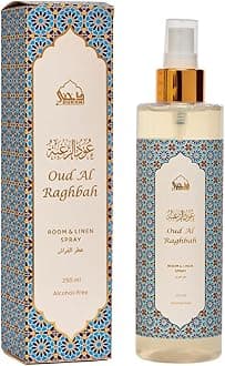 Oud Al Raghbah Attar Al Faraash | 250ml Non Alcoholic Spray | Arabic Natural Mist | Air Freshener, Room Mist, Fabric & Linen Spray | Perfect for Prayer mats, beds, sofas, curtains | Halal