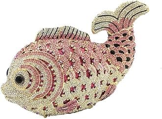 Boutique De FGG Fish Rhinestone Clutch Purses for Women Formal Evening Bags Prom Purse Wedding Party Crystal Clutch Bag,Mini