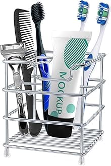 Toothbrush Holder Stainless Steel Rustproof Bathroom Electric Toothbrush Holder Toothpaste Storage Organiser Stand for Vanity Countertops