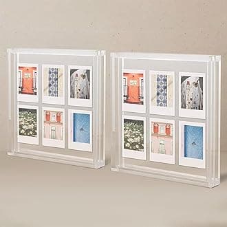 5x7 Clear Acrylic Picture Frame Pack of 2 – Floating Polaroid Fujifilm Instax Display 8.3" x 7.6" Holds 5x7 Photo or 6 Instax Mini Polaroid Go Prints Double-Sided Collage for Desk Wedding Anniversary