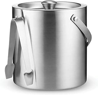 Double-Wall Stainless Steel Insulated Ice Bucket With Lid and Ice Tong [3 Liter] Included Strainer Keeps Ice Cold & Dry, comfortable Carry Handle, Great for Home Bar, Chilling Beer, Champagne and wine