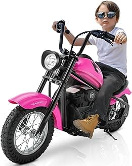 Electric Dirt Bike, 15 mph & 150lb Max, 24V Ride on Toy for Big Kids w/LED Lights & Power Display,Chain-Driven Motor,Twist-Grip Throttle, Shock Springs,Handbrake,12" Air-Filled Tires-Pink