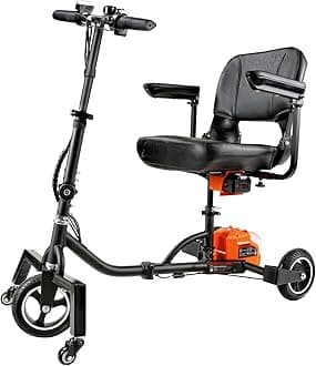 3 Wheel Folding e-Mobility Device (Upgraded Design) - Electric Powered, Airline Friendly - Long Range Travel w/ 2 Detachable 48V Lithium-ion Batteries and Charger