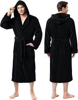 NY Threads mens Ny Threads Hooded Bathrobe Fleece Hooded Bathrobe