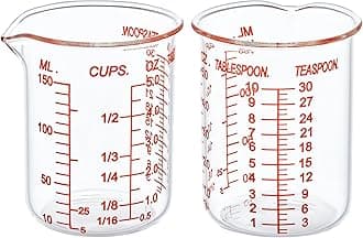 High Borosilicate Glass Measuring Cup-V-Shaped Spout，Glass Measuring Beaker for Kitchen or Restaurant, Easy to Read, 150 ML (5 Oz)-Pack of 2
