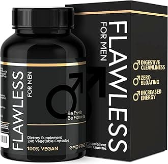 FLAWLESS FOR MENUK’s Number 1 Men's Fiber Supplement: Support Gut Health with Psyllium Husk, Flax & Chia Seeds for Relief of IBS Symptoms | Digestive Cleanliness | 240 Vegan Capsules
