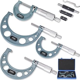 4Pcs Outside Micrometer Set, 0-4" Machinist Micrometer, Ultra-Precision Carbide Tipped Measuring Tool Set, 0.001" Graduation, +/-0.0001" Accuracy, Protective Case