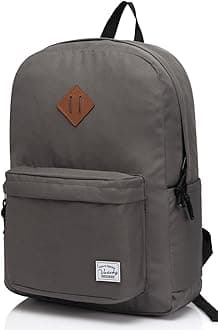 Lightweight Backpack for School, VASCHY Classic Basic Water Resistant Casual Daypack for Travel with Bottle Side Pockets (Gray)