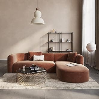 Acanva Luxury Modern Tight Curved Back Velvet Sofa, Minimalist Style Comfy Couch for Living Room Apartment, L-Shape Right Chaise, Tangerine