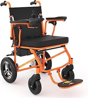 Electric Wheelchairs for Adults Lightweight Foldable,20 Miles Motorized Wheelchairs,Foldable Power Wheelchair,Orange,500W Motor