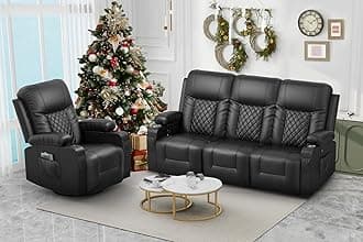 Recliner Sofa Set with 3+1 Pieces in Living Room, 3 Seater Reclining Sofa, 1 Recliner Chair with 360 Degree Swivel Single Sofa Seat