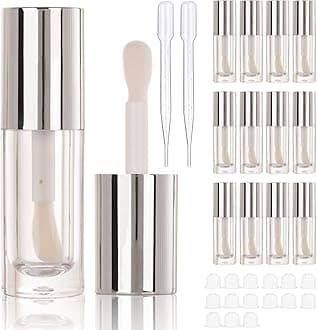 COSIDEA 14pcs Empty Silver 6ml big doe foot wand chunky lip gloss tubes lip gloss tubes for DIY lipgloss, White round lipgloss containers tubes with thick wand
