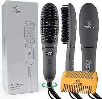 Pocket - Compact Beard Straightener for Men - Ionic & Anti-Scald Technology - Beard Straightening Heat Brush Comb Ionic - for Home and Travel